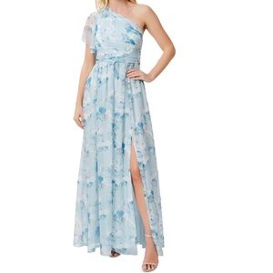 Adrianna Papell • blue floral one-shoulder gown